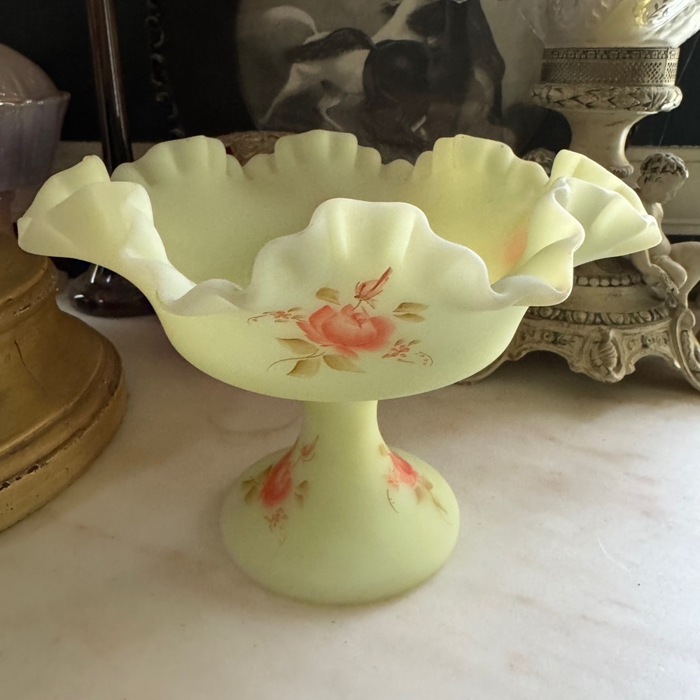Vintage Fenton Satin Custard Glass Compote – 6 1/8”